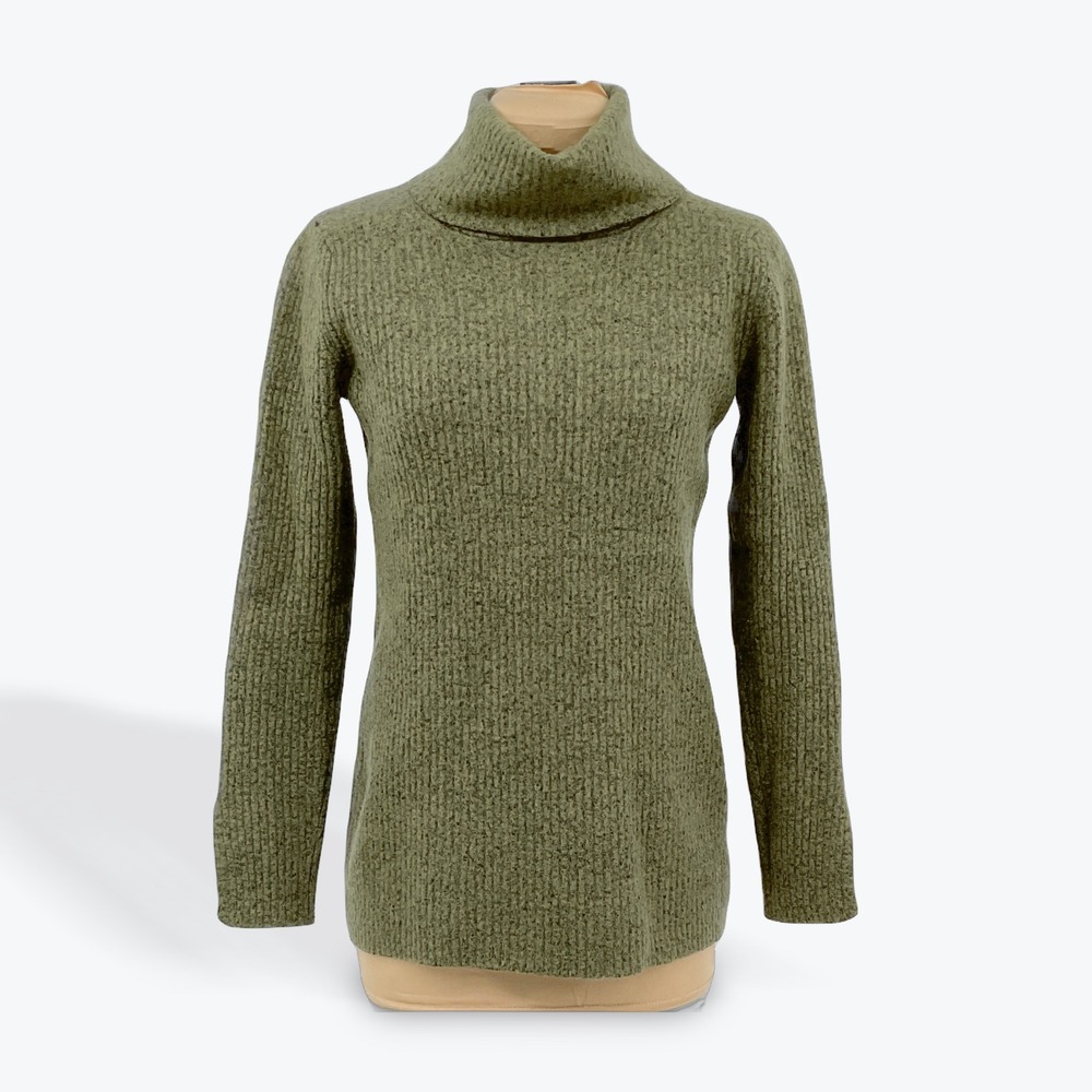 Banana Republic Women's Olive Green Ribbed‎ Turtleneck Sweater Merino Wool Blend